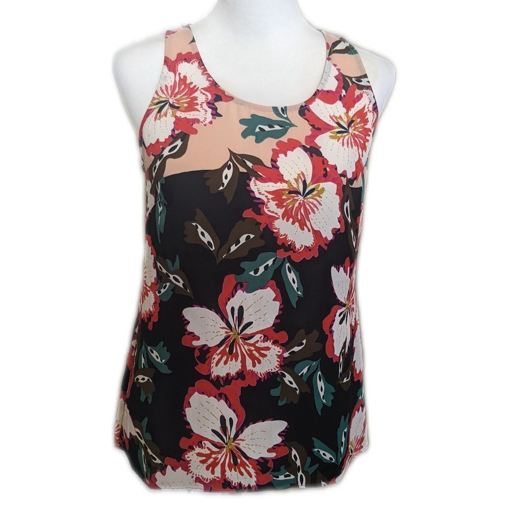 CAbi style #5542 Hibiscus sleeveless blouse, silky polyester, XS